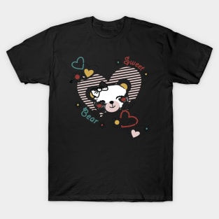 cute bear with beautiful flower cartoon illustration T-Shirt